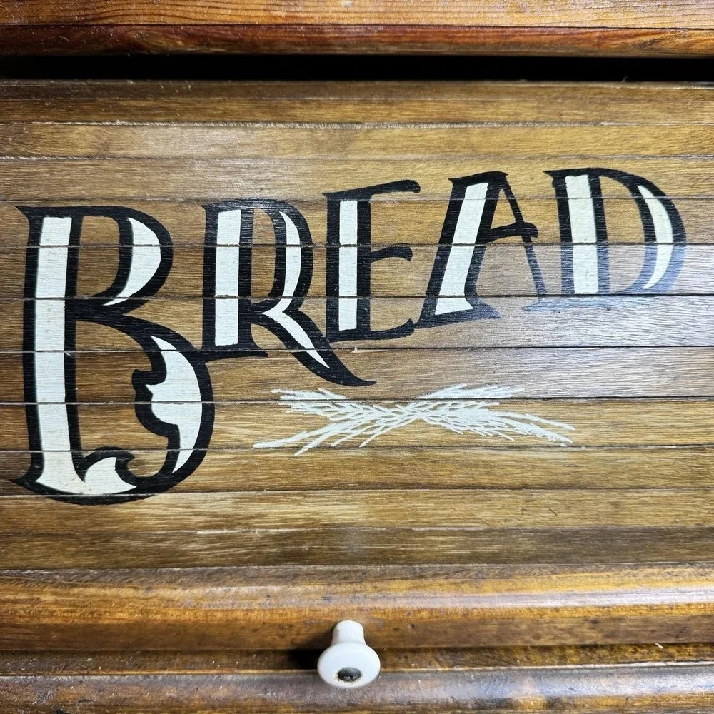 Groovy Vtg Knock On Wood Roll Down Bread Box 70's One Owner